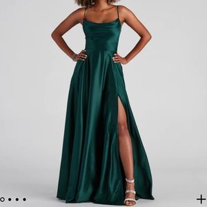 winslow formal satin lace-up dress size 3 in color hunter